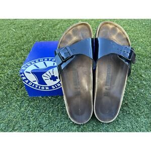 Birkenstock Unisex Madrid Black Patent Leather Slip On Sandals Size EU 41 L10 M8